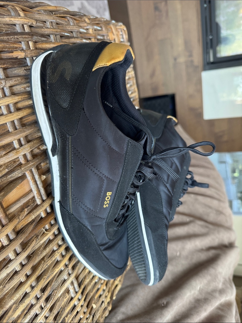 BOSS Black Sneakers with Gold Heel Accent